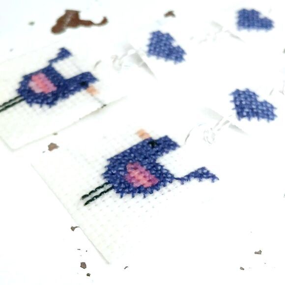 BOGO EARRINGS - Love Birds Cross Stitch Dangle Earrings 5" - Picture 4 of 5